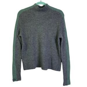 ABERCROMBIE & FITCH Sweater Knit Mock Neck Teal Stripe W/Metallic‎ Thread